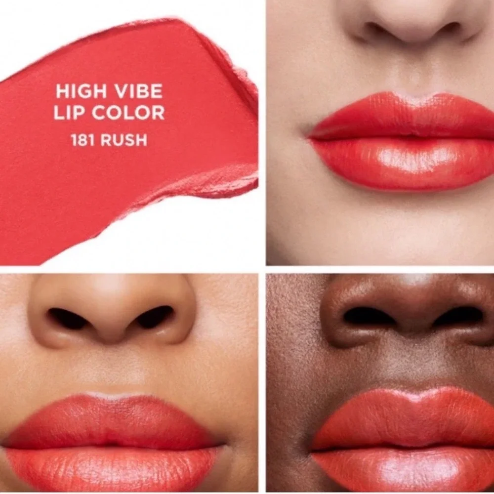Laura Mercier High Vibe Lip Color 181 Rush Vibrant Coral Red High Shine Lipstick